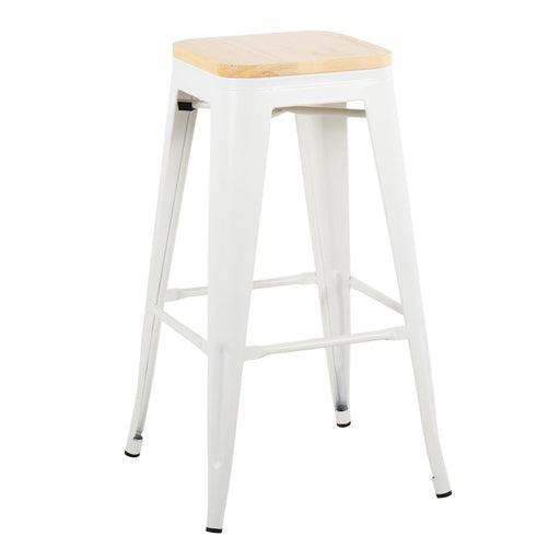 LumiSource Oregon Barstool, Set of 2, White Steel/Natural Wood
