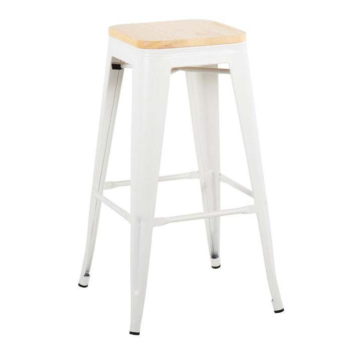 LumiSource Oregon Barstool, Set of 2, White Steel/Natural Wood