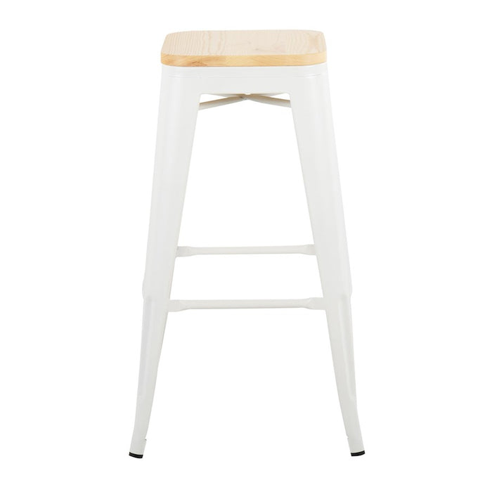 LumiSource Oregon Barstool, Set of 2, White Steel/Natural Wood