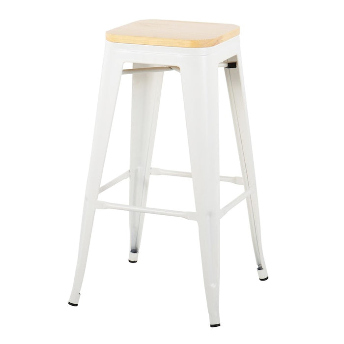LumiSource Oregon Barstool, Set of 2, White Steel/Natural Wood