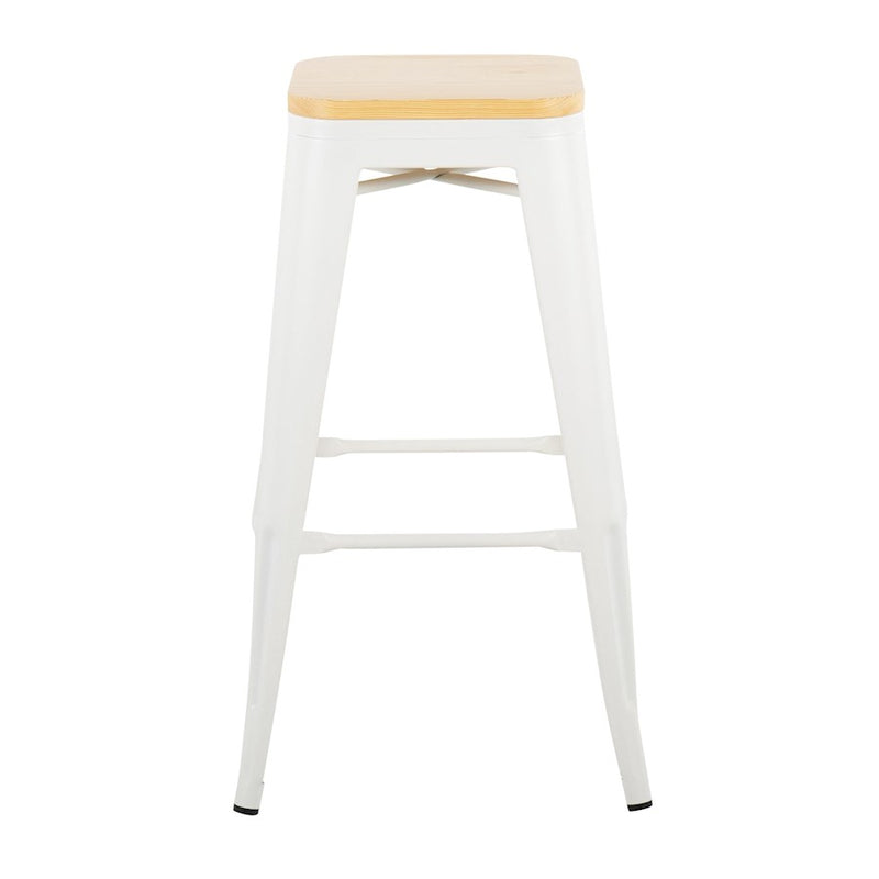 LumiSource Oregon Barstool, Set of 2, White Steel/Natural Wood