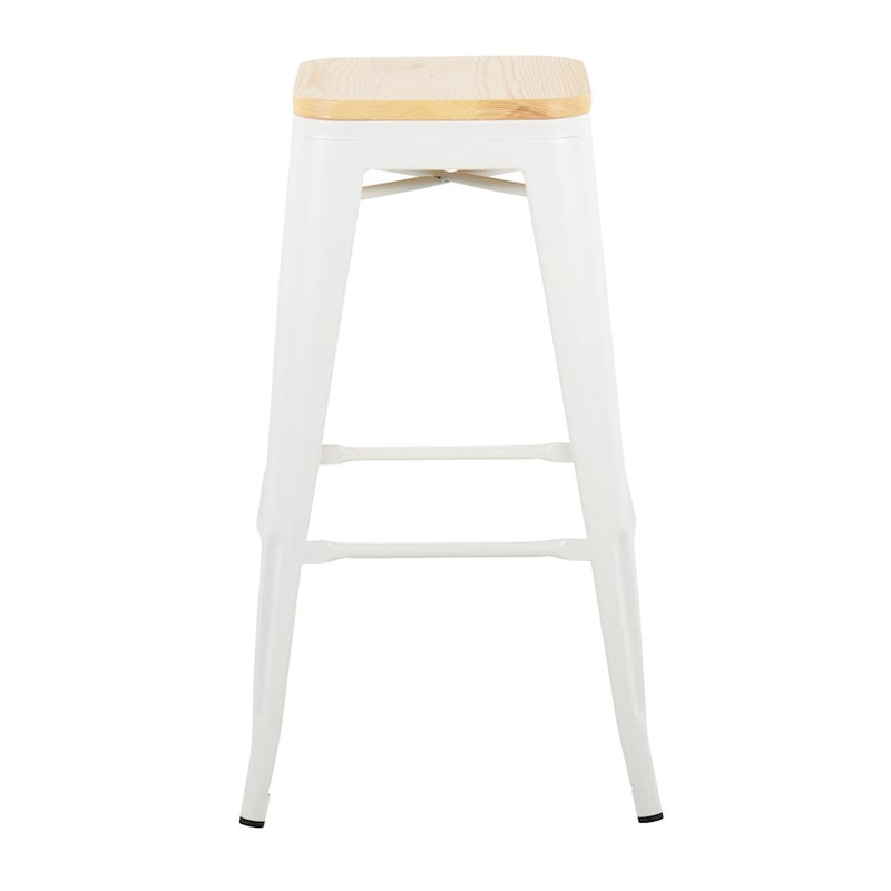 LumiSource Oregon Barstool, Set of 2, White Steel/Natural Wood