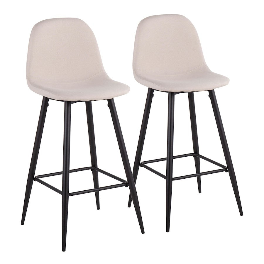 LumiSource Pebble Barstool, Set of 2 in Black Metal/Beige Fabric - B30-PEBBKBG2