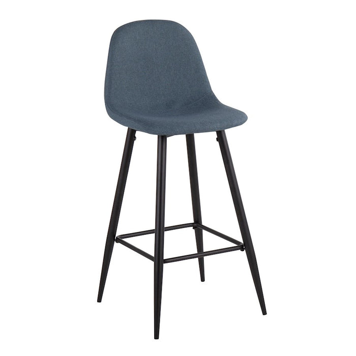 LumiSource Pebble Barstool, Set of 2 in Black Metal/Blue Fabric