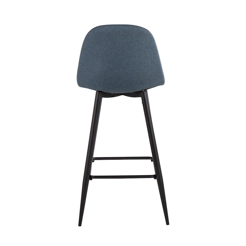 LumiSource Pebble Barstool, Set of 2 in Black Metal/Blue Fabric