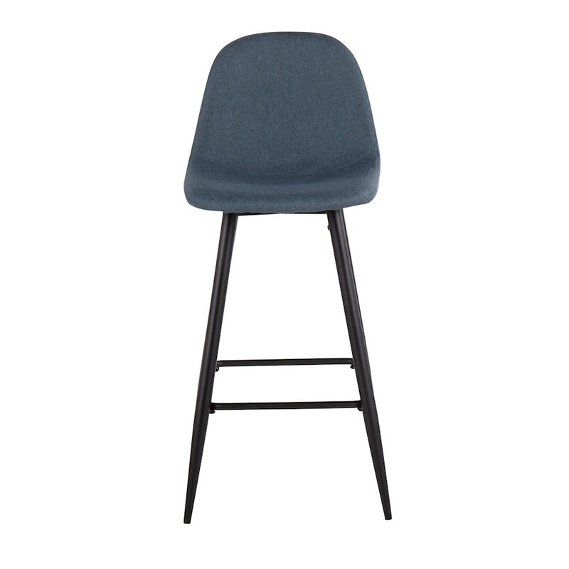 LumiSource Pebble Barstool, Set of 2 in Black Metal/Blue Fabric