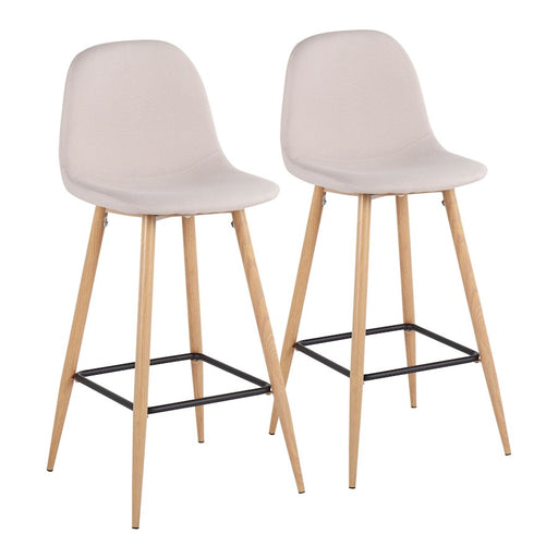 LumiSource Pebble Barstool, Set of 2, Natural Metal/Beige Fabric - B30-PEBNABG2