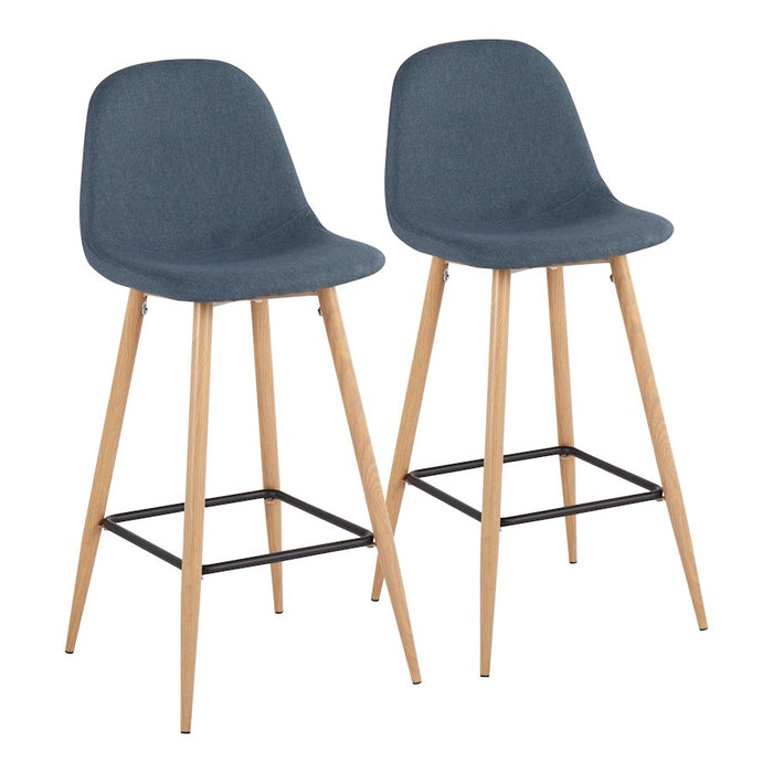 LumiSource Pebble Barstool, Set of 2 in Natural Metal/Blue Fabric - B30-PEBNABU2