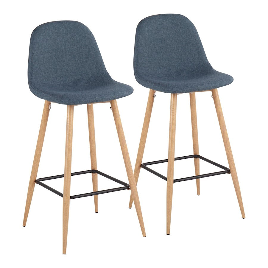LumiSource Pebble Barstool, Set of 2 in Natural Metal/Blue Fabric - B30-PEBNABU2