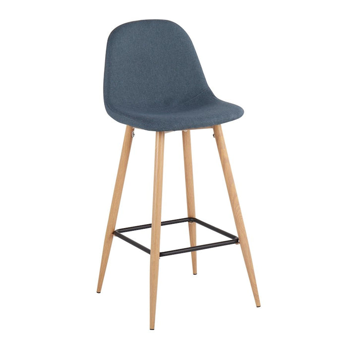 LumiSource Pebble Barstool, Set of 2 in Natural Metal/Blue Fabric