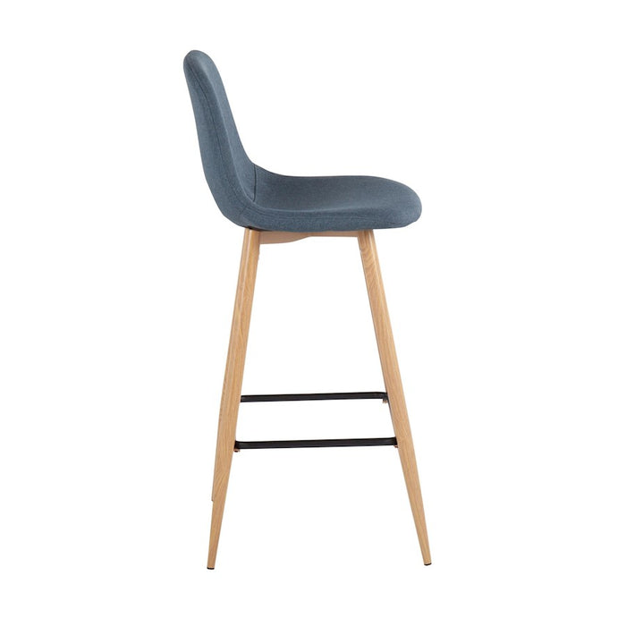 LumiSource Pebble Barstool, Set of 2 in Natural Metal/Blue Fabric