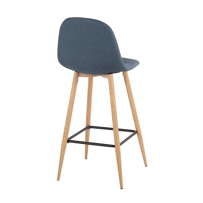 LumiSource Pebble Barstool, Set of 2 in Natural Metal/Blue Fabric