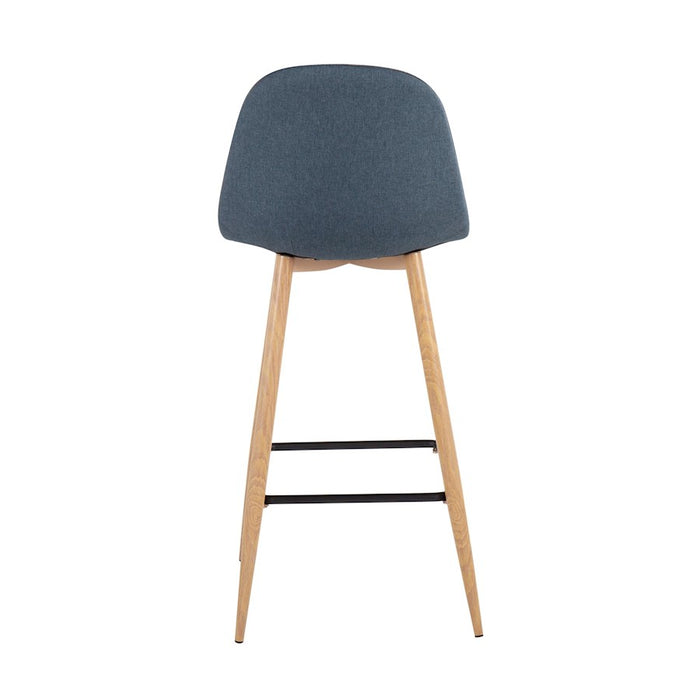 LumiSource Pebble Barstool, Set of 2 in Natural Metal/Blue Fabric
