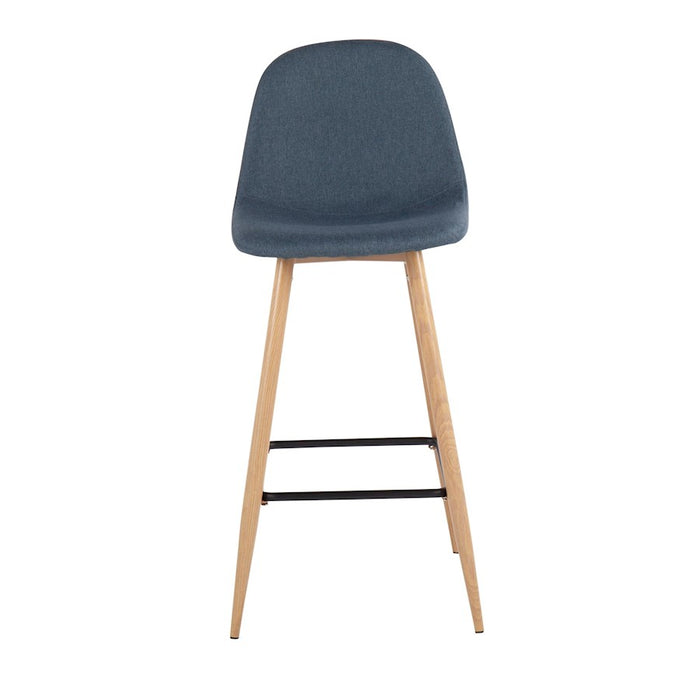 LumiSource Pebble Barstool, Set of 2 in Natural Metal/Blue Fabric
