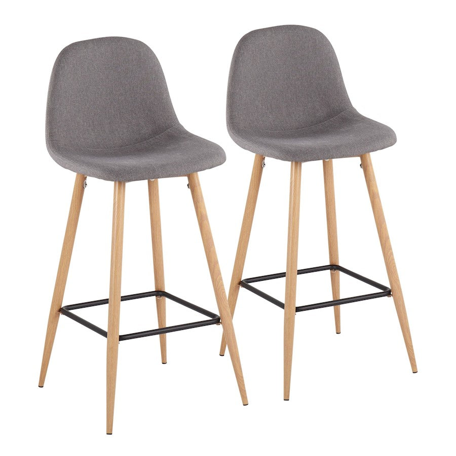 LumiSource Pebble Barstool, Set of 2, Natural/Charcoal Fabric - B30-PEBNACHAR2