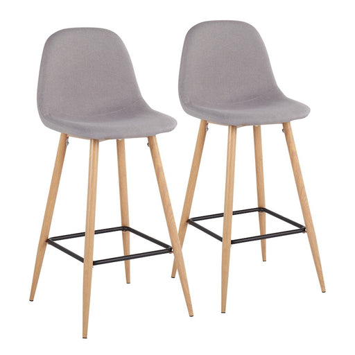 LumiSource Pebble Barstool, Set of 2, Natural/Light Grey Fabric - B30-PEBNALGY2