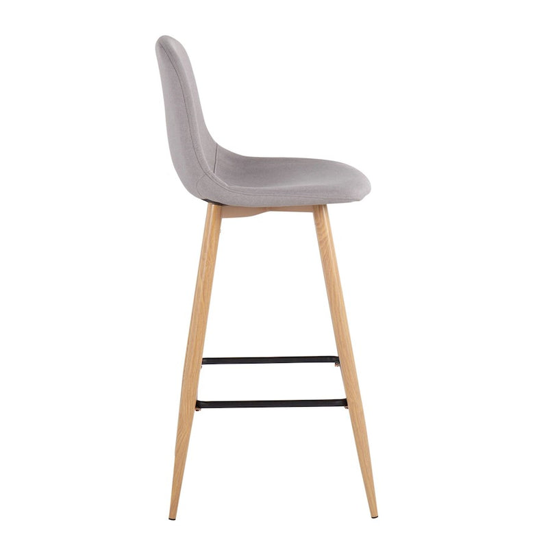 LumiSource Pebble Barstool, Set of 2, Natural/Light Grey Fabric