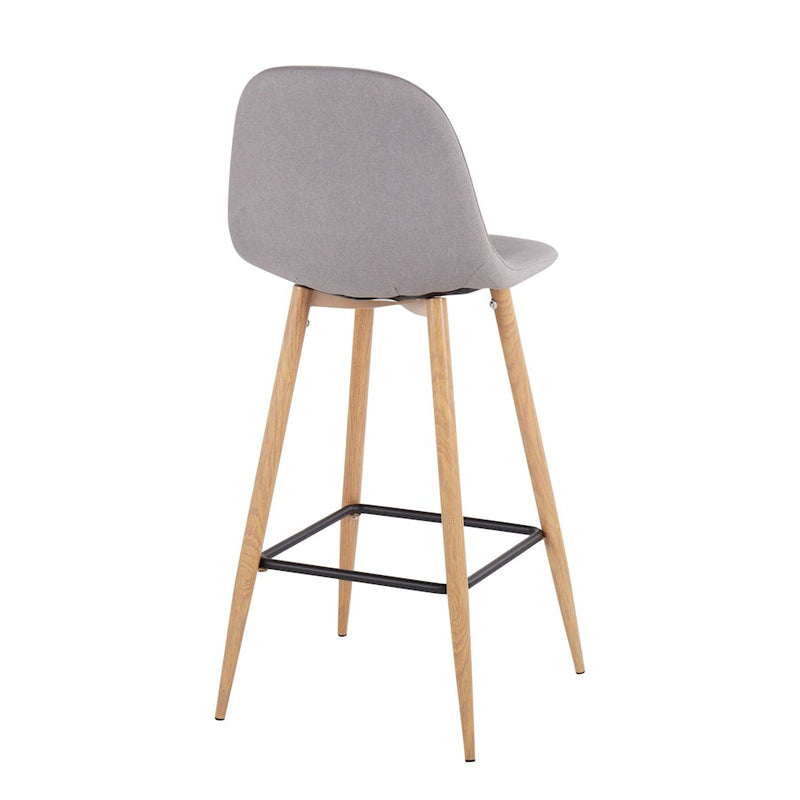 LumiSource Pebble Barstool, Set of 2, Natural/Light Grey Fabric
