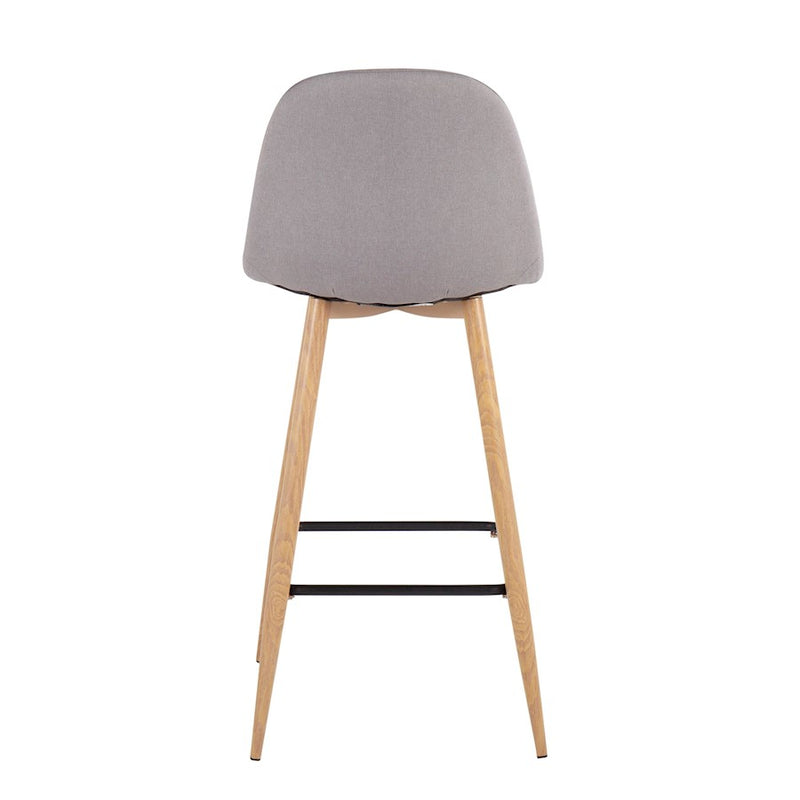 LumiSource Pebble Barstool, Set of 2, Natural/Light Grey Fabric