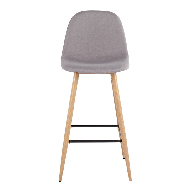 LumiSource Pebble Barstool, Set of 2, Natural/Light Grey Fabric