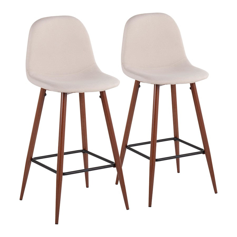 LumiSource Pebble Barstool, Set of 2 in Walnut Metal/Beige Fabric - B30-PEBWLBG2