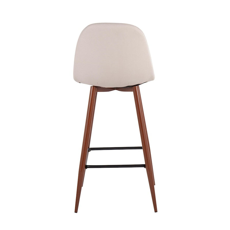 LumiSource Pebble Barstool, Set of 2 in Walnut Metal/Beige Fabric