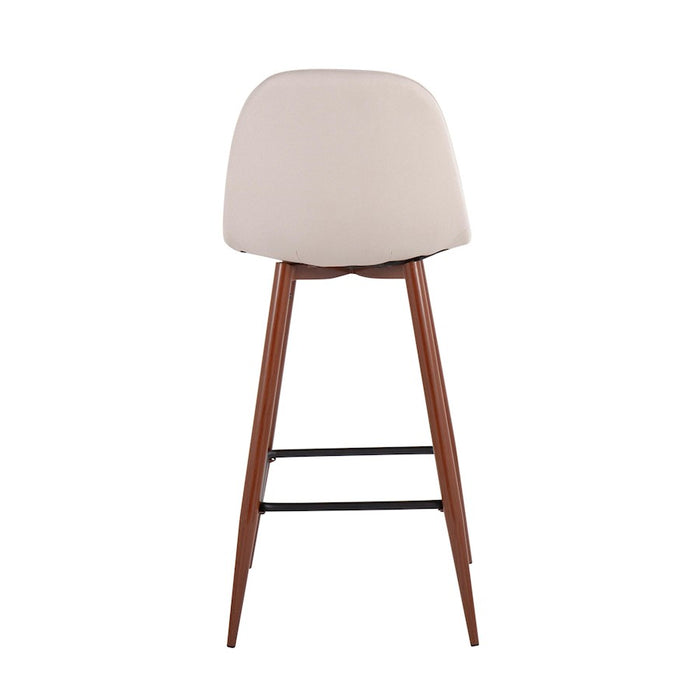 LumiSource Pebble Barstool, Set of 2 in Walnut Metal/Beige Fabric