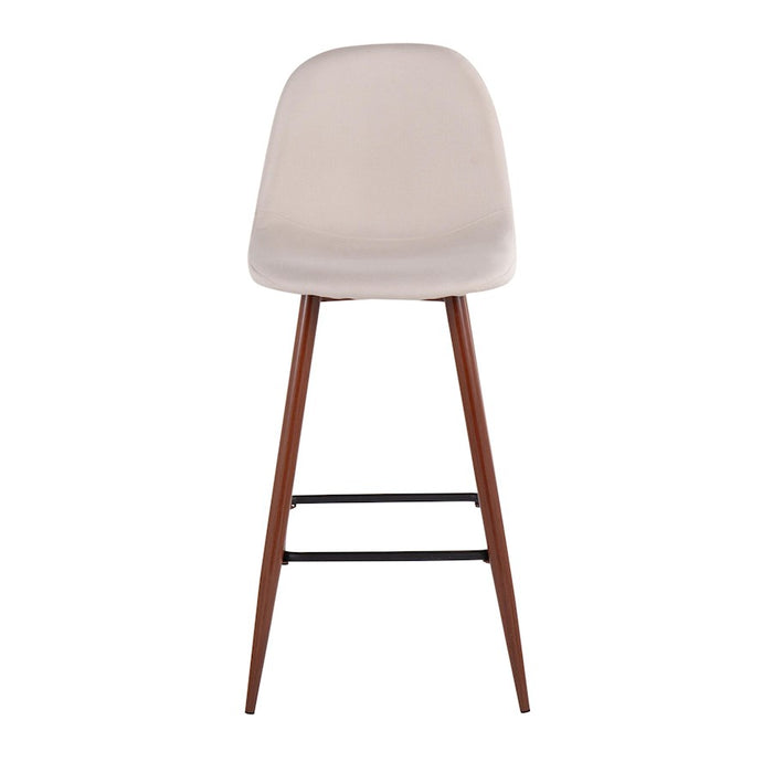 LumiSource Pebble Barstool, Set of 2 in Walnut Metal/Beige Fabric
