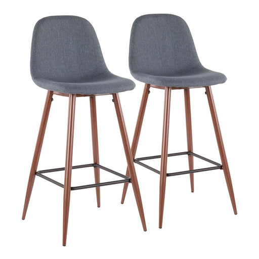 LumiSource Pebble Barstool, Set of 2, Walnut Metal/Blue Fabric - B30-PEBWLBU2