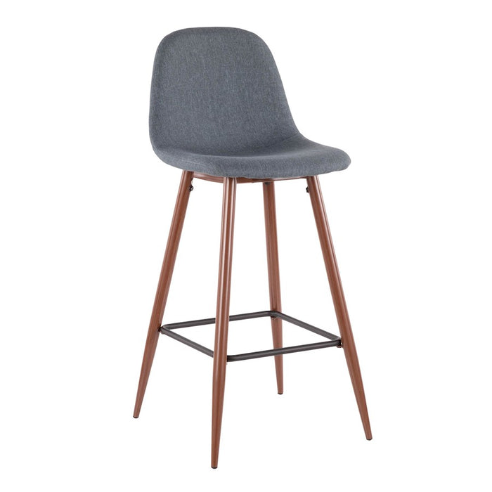 LumiSource Pebble Barstool, Set of 2, Walnut Metal/Blue Fabric