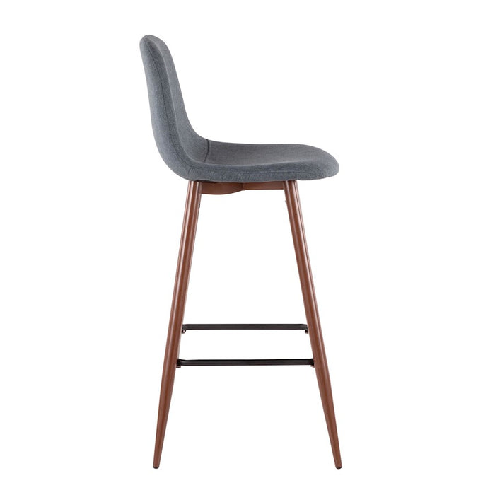 LumiSource Pebble Barstool, Set of 2, Walnut Metal/Blue Fabric