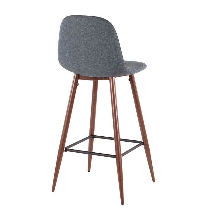 LumiSource Pebble Barstool, Set of 2, Walnut Metal/Blue Fabric