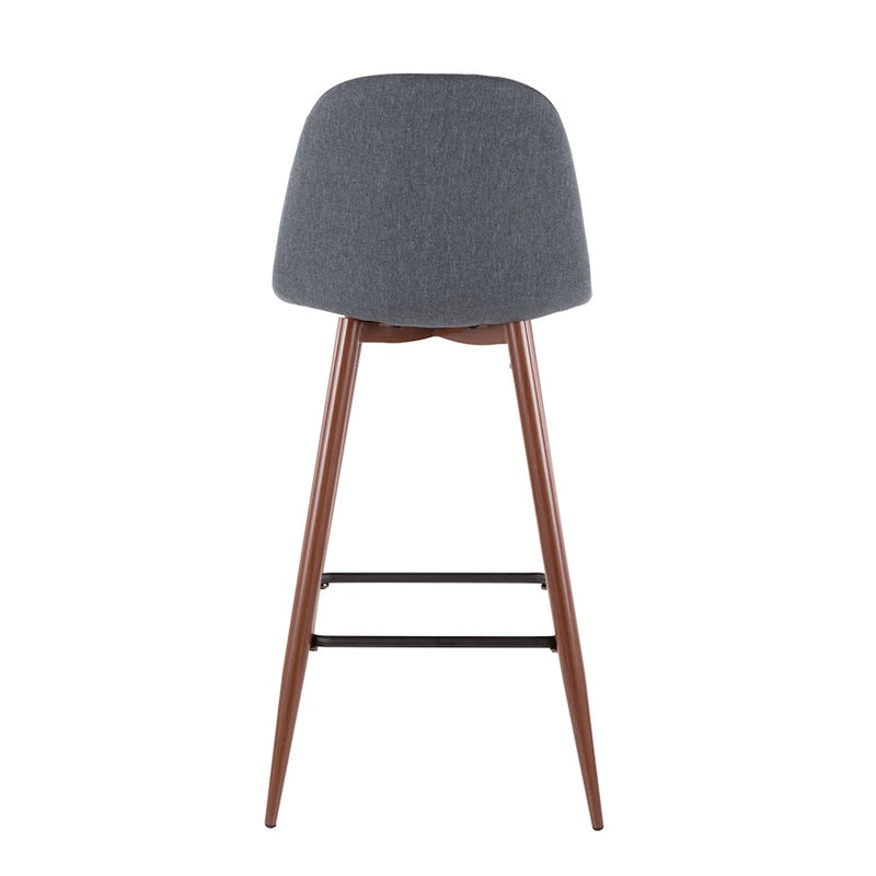 LumiSource Pebble Barstool, Set of 2, Walnut Metal/Blue Fabric