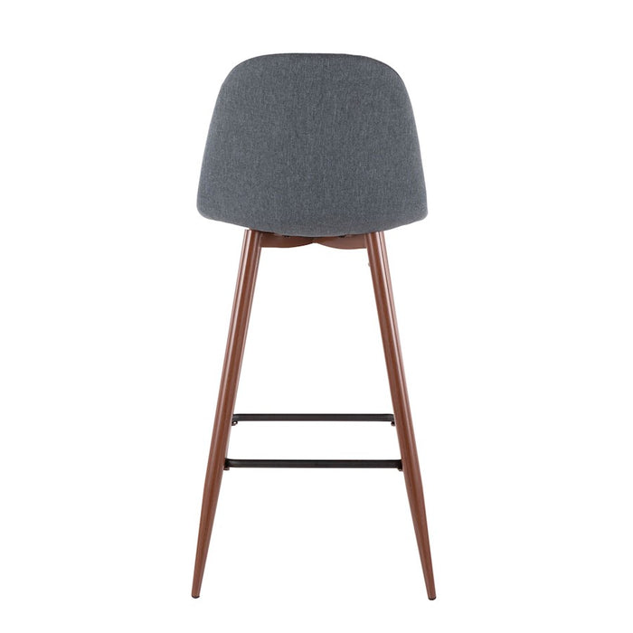 LumiSource Pebble Barstool, Set of 2, Walnut Metal/Blue Fabric