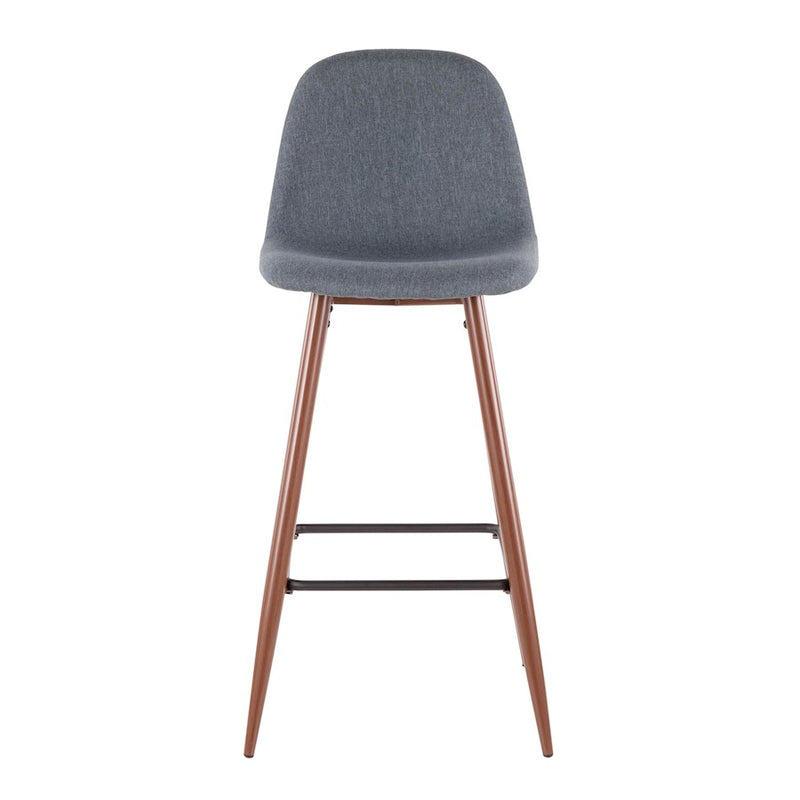 LumiSource Pebble Barstool, Set of 2, Walnut Metal/Blue Fabric