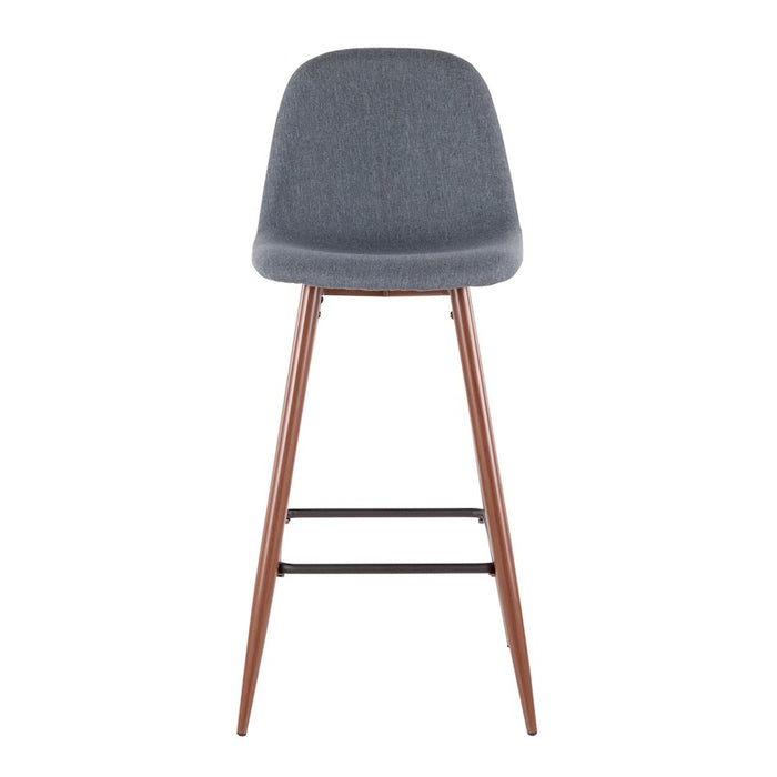LumiSource Pebble Barstool, Set of 2, Walnut Metal/Blue Fabric