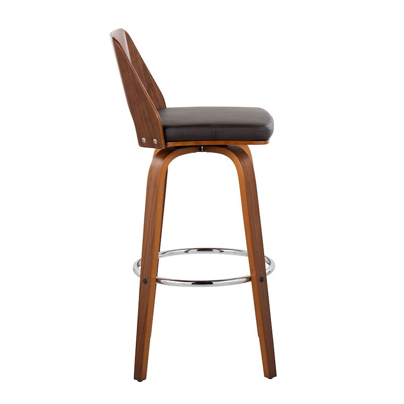 LumiSource Trilogy 30" Barstool, Set of 2, Walnut/Brown/Chrome