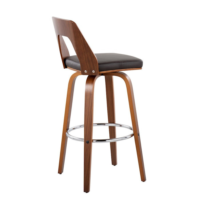 LumiSource Trilogy 30" Barstool, Set of 2, Walnut/Brown/Chrome