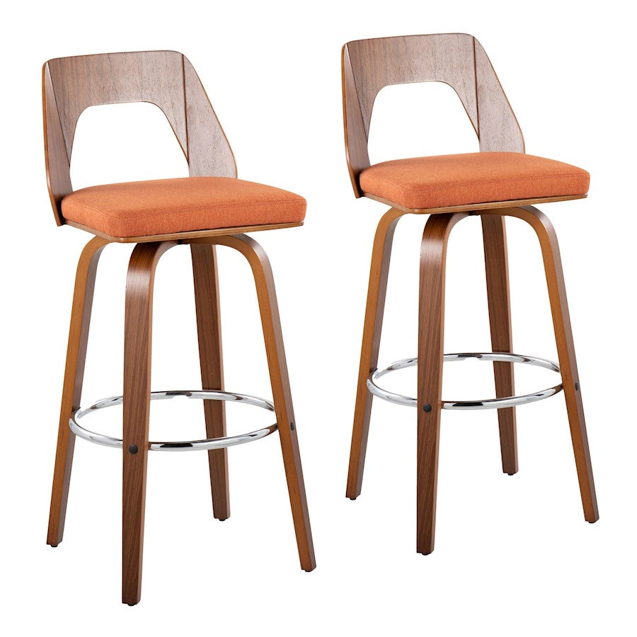 LumiSource Trilogy 30" Barstool, Set/2, Walnut/Orange/CH - B30-TRILO2-SWVRWLO2