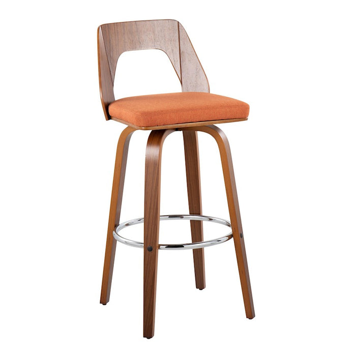 LumiSource Trilogy 30" Barstool, Set of 2, Walnut/Orange/Chrome
