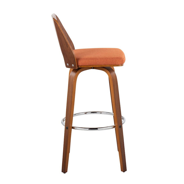 LumiSource Trilogy 30" Barstool, Set of 2, Walnut/Orange/Chrome