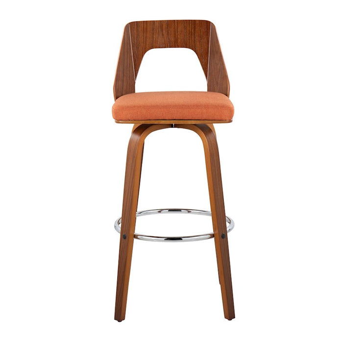 LumiSource Trilogy 30" Barstool, Set of 2, Walnut/Orange/Chrome