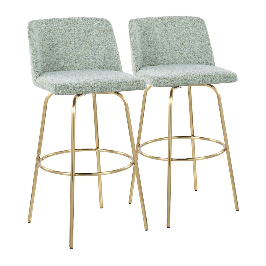 LumiSource Toriano 30" Barstool, Set of 2, Green/Gold - B30-TRNO-CLARZG2AULGN2