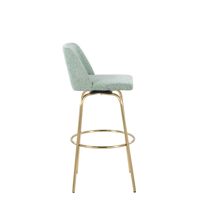 LumiSource Toriano 30" Barstool, Set of 2, Green/Gold