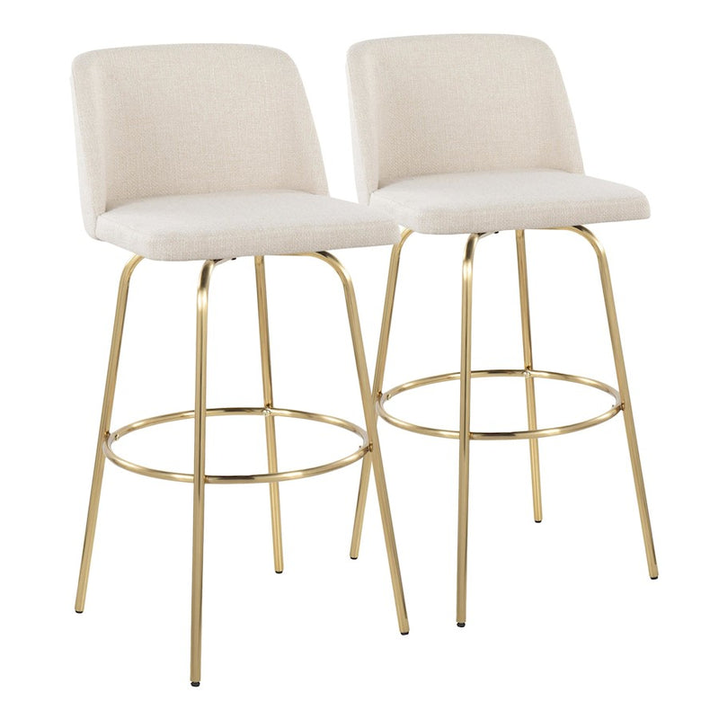 LumiSource Toriano 39in Barstool Set of 2 | Contemporary Cream Fabric and Gold Metal | Kitchen Island & Bar Seating | Model B30-TRNO-CLARZG2AUNCR2
