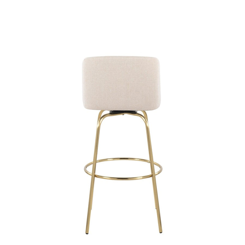 LumiSource Toriano 39in Barstool Set of 2 | Contemporary Cream Fabric and Gold Metal | Kitchen Island & Bar Seating | Model B30-TRNO-CLARZG2AUNCR2