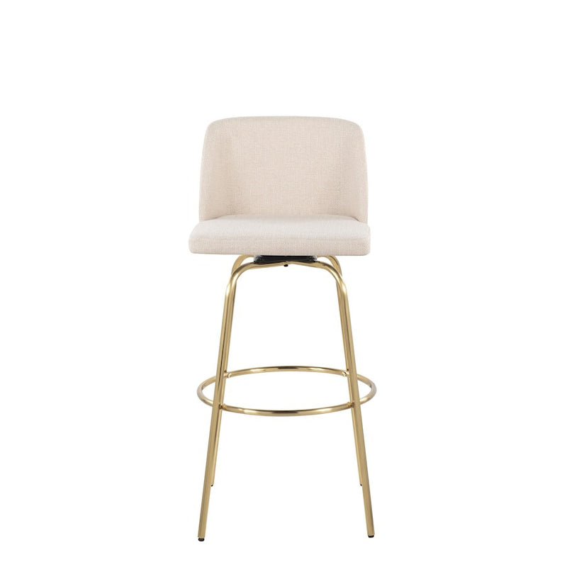 LumiSource Toriano 39in Barstool Set of 2 | Contemporary Cream Fabric and Gold Metal | Kitchen Island & Bar Seating | Model B30-TRNO-CLARZG2AUNCR2
