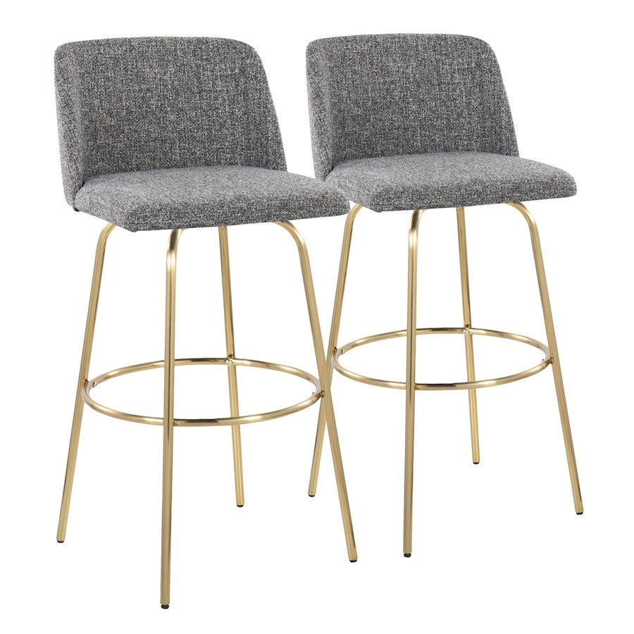 LumiSource Toriano 30" Barstool, Set/2, Grey Noise/Gold - B30-TRNO-CLARZG2AUNGY2