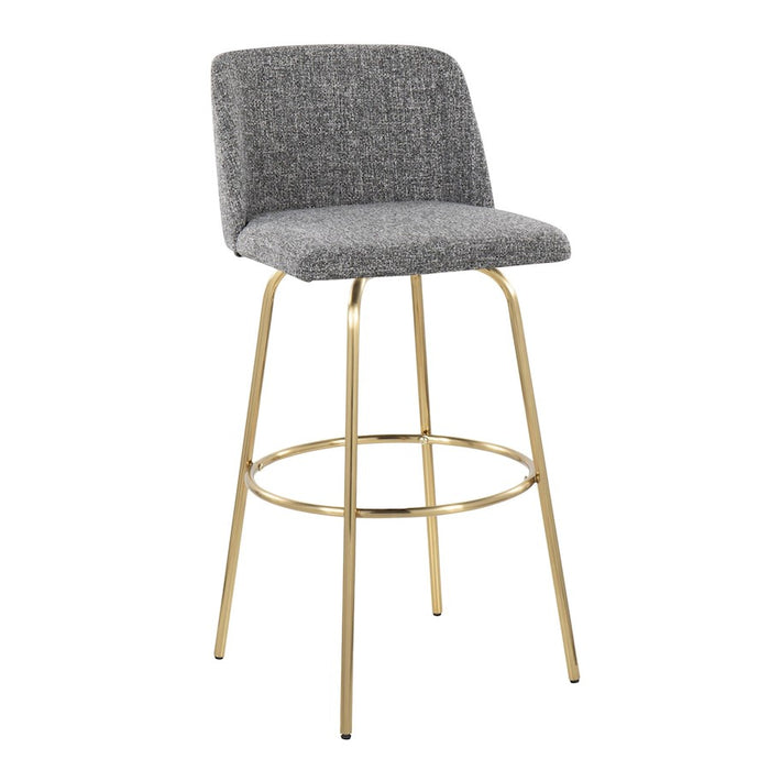LumiSource Toriano 30" Barstool, Set/2, Grey Noise/Gold