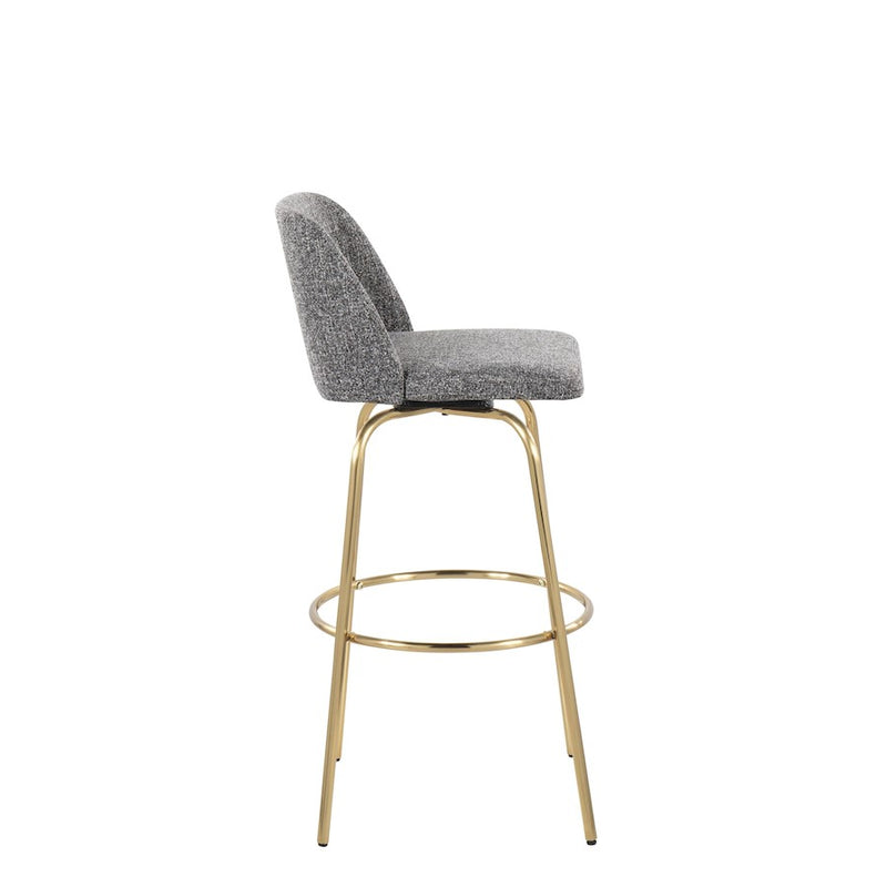 LumiSource Toriano 30" Barstool, Set/2, Grey Noise/Gold